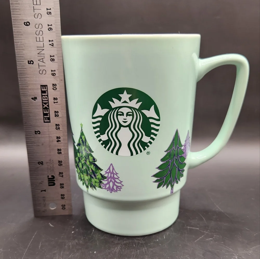 2020 Starbucks Holiday Christmas Coffee Mug with Green & Purple Trees 20 oz. - Picture 5 of 9